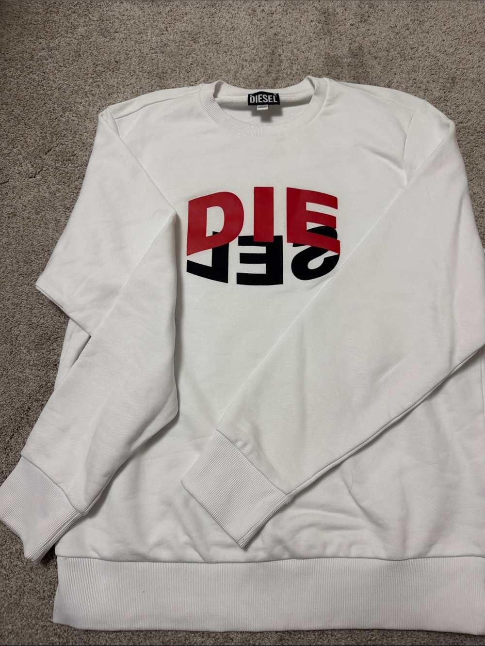 Diesel White Crewneck with Red & Black Logo Graphic